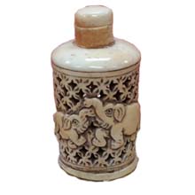 OX BONE CARVED SNUFF BOTTLE HOLLOW RELIEF ELEPHANT